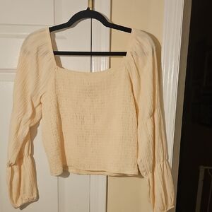 NWT Almost Famous Pale Cream Smocked Square-Neck Blouse